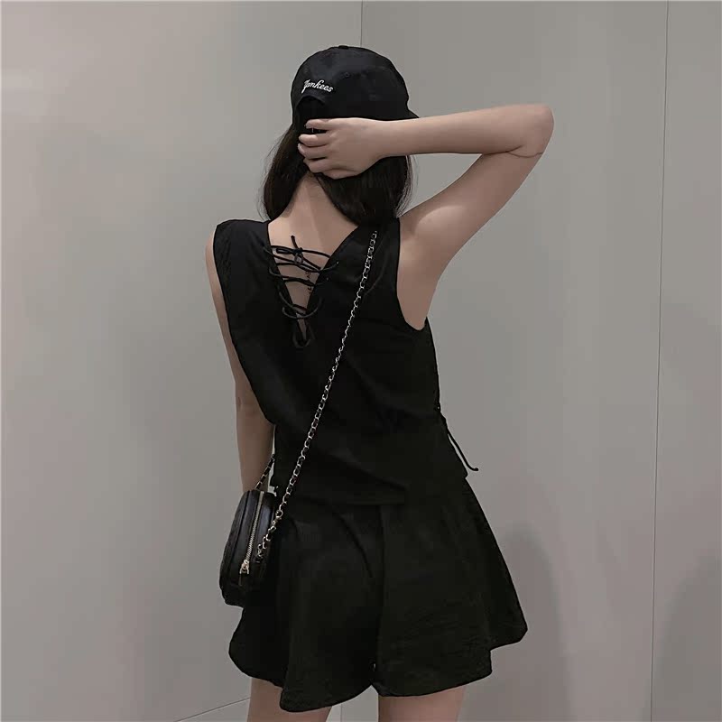 VK旗艦店 復古性感露背交叉綁帶套裝無袖裙裝