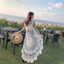 Seaside Holiday Knitted Blouse Fairy Vintage Long Hollow Crochet Sweater Vest Cotton Coat