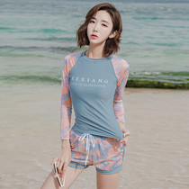 New swimsuit Korean fairy fan split boxer belly thin long sleeve sunscreen hot spring swimsuit two-piece set