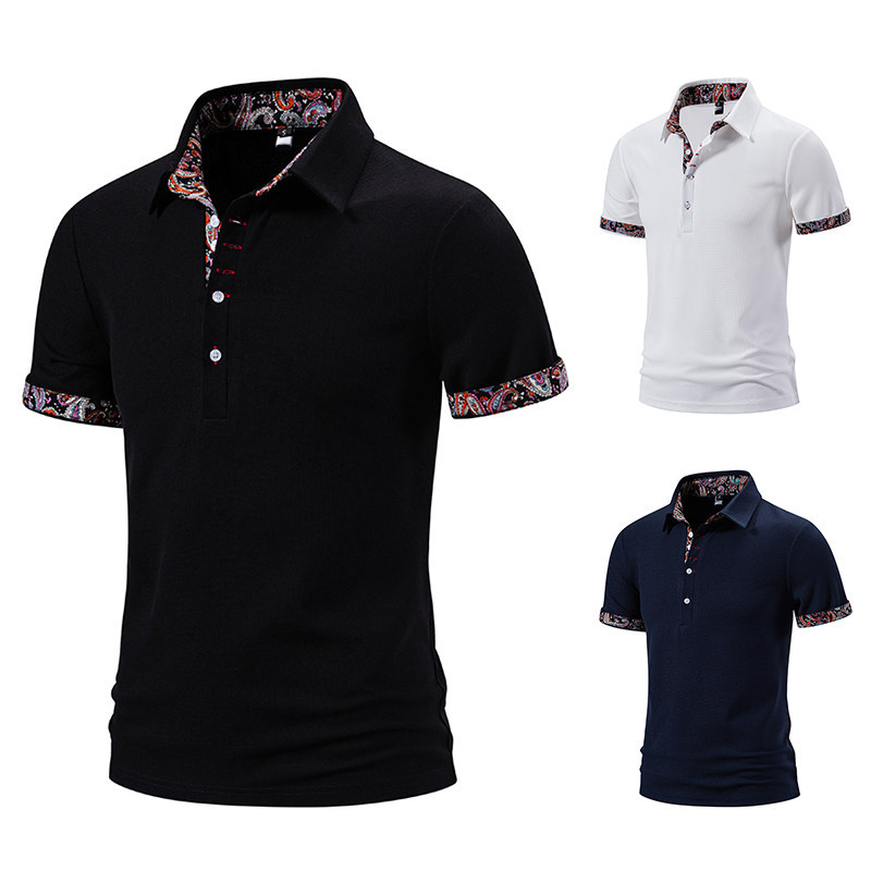 Fitness Coach Men's Polo Shirt with Patterned Collar and Contrasting Cuffs, Plus Size Summer Top for Big and Tall Men