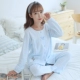 Phụ nữ mang thai Bộ đồ ngủ phụ nữ mùa xuân và mùa thu Bộ đồ dài tay cho con bú bằng vải cotton giam cầm Hàn Quốc kích thước lớn dễ thương có thể mặc