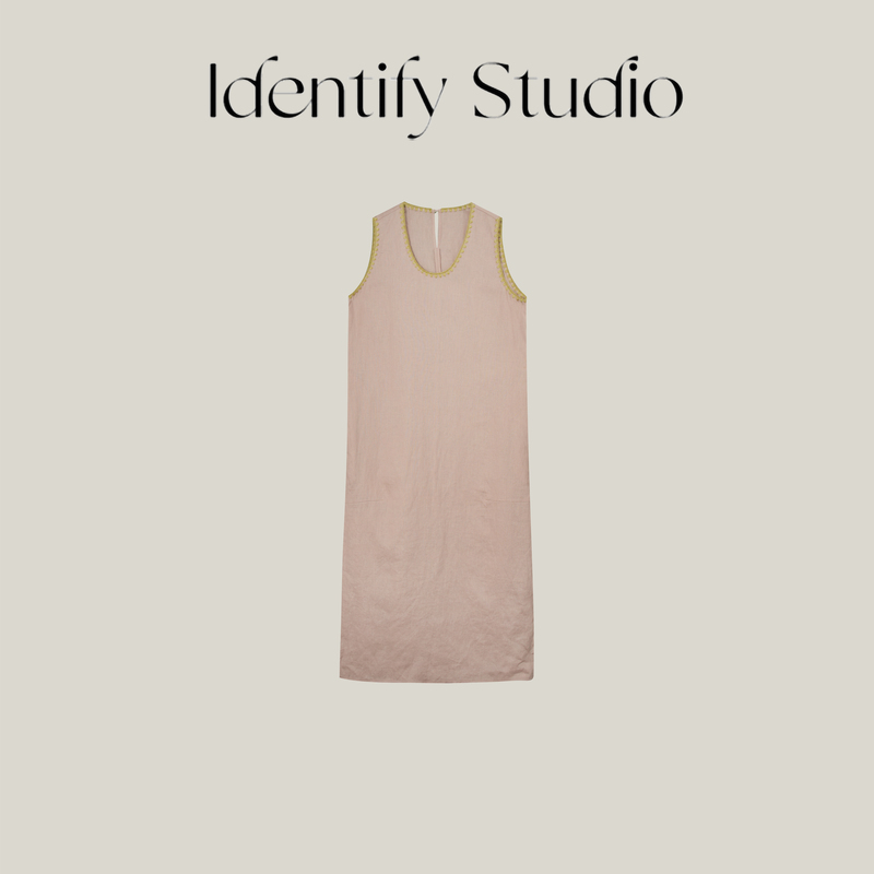 Identify Retro U-Neck Embroidered Hemmed Linen Dress for Women Summer Pink Loose Breathable Tank Top Dress Identify Retro U-Neck Embroidered Hemmed Linen Dress for Women Summer Pink Loose Breathable Tank Top Dress