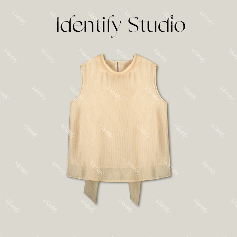 Identify French-Style Elegant Ribbon Design Cupro Silk Vest for Women, Summer Champagne Color Drapey Sleeveless Top Identify French-Style Elegant Ribbon Design Cupro Silk Vest for Women, Summer Champagne Color Drapey Sleeveless Top