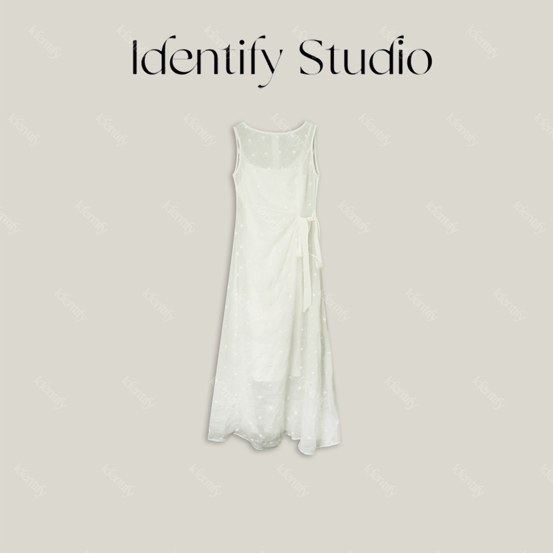 Identify New Summer Collection French Polka Dot Embroidered Waist-Cinching Ramie Dress 26Sszx0616043