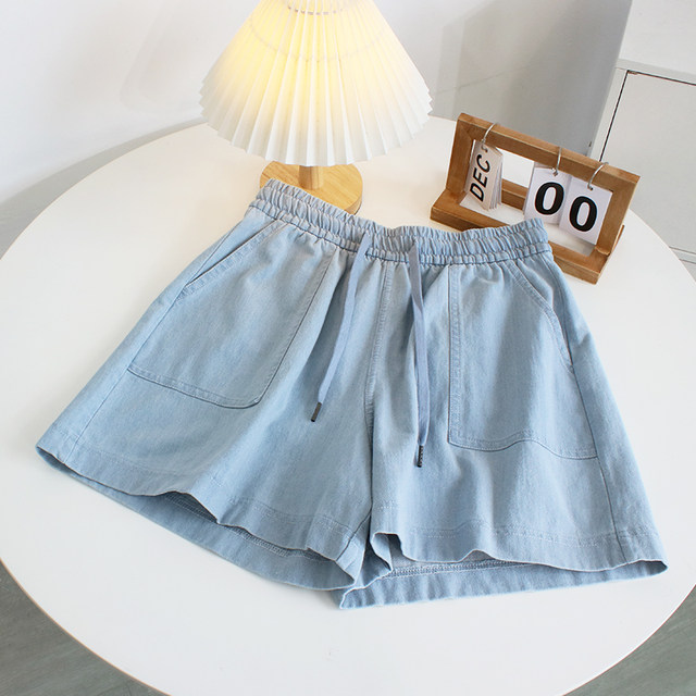 Retro clean classic good-looking denim shorts female summer Korean version solid color all-match loose wide-leg casual hot pants