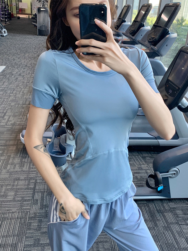 Valvoelite Yoga Suit Stretch Fitness Sports T-Shirt Shows Thin Short Sleeve Breathable Fitness Running Speed Dry Clothes