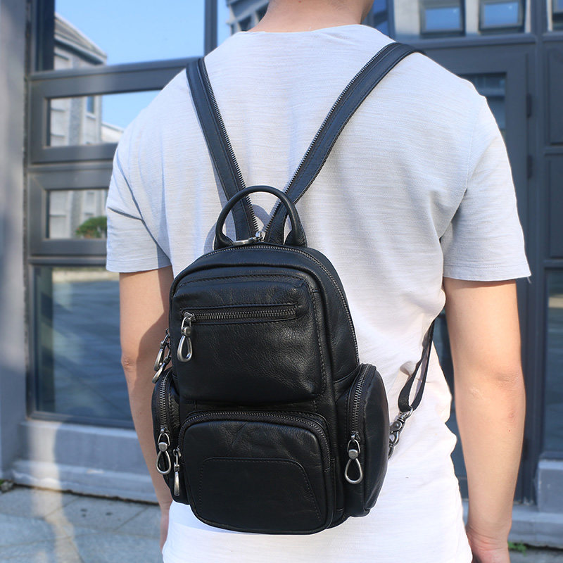 Men's Leather Small Simple Leather Small Leather Backpack Backpack Dual-use Mini Crossbody One Shoulder Small Bag