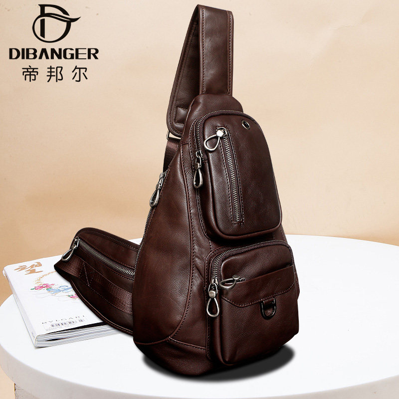 Top layer cowhide men's chest bag genuine leather large large capacity multi-functional single shoulder Messenger bag men's backpack outdoor leisure