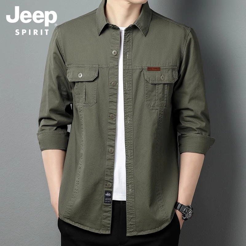 Jeep Jeep Men's Pure Cotton Long-Sleeved Shirt Autum European and American Outwear Business Casual Shirt Outdoor Jacket