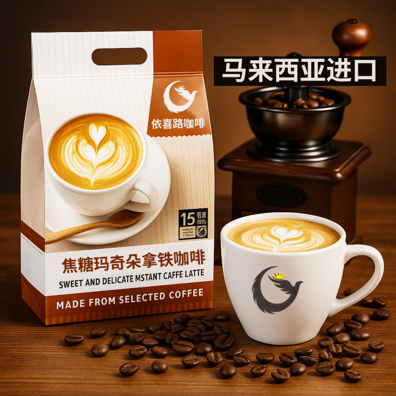 Yixilu Malaysia Imported Instant Coffee Powder with Milk Flavor, Refreshing Caramel Macchiato Latte Coffee Sticks