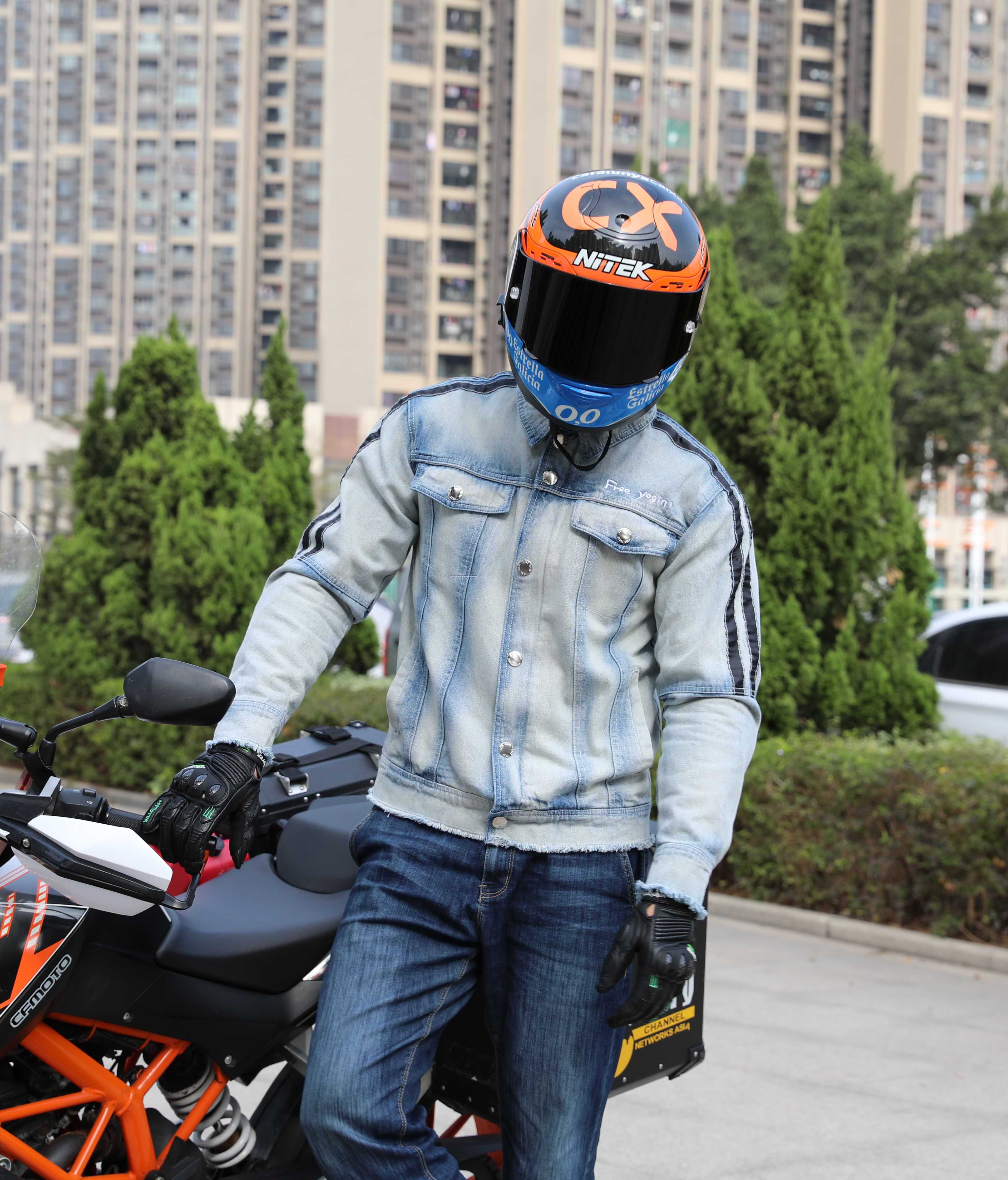 New Spring Autumn Riding Suit Locomotive Men's Rider Casual Denim Clothes Commuter Racing Bike Service Locomotive Denim Jacket
