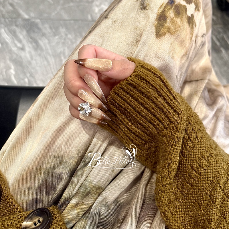 Belle Filles Autumn/Winter Golden Brown Tortoiseshell Cat Eye High-End Gradient Luxurious Handmade Wearable Nails