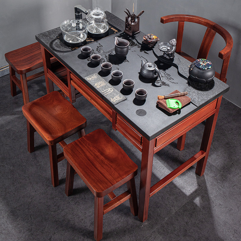 Tea table solid wood flower pear wood tea table and chairs combined new Chinese living room Home modern Zen Serie tea set group Home
