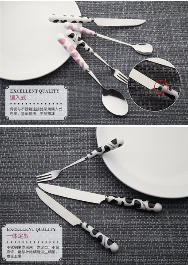 Cặp vợ chồng dễ thương mô hình tay cầm gốm đũa Đũa dao bánh trung thu muỗng thép không gỉ Bộ đồ ăn phương Tây bộ di động - Đồ ăn tối dĩa inox