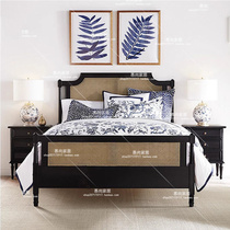 French retro distressed 1 8-meter rattan solid wood bed master bedroom simple white black rattan double wedding bed customization