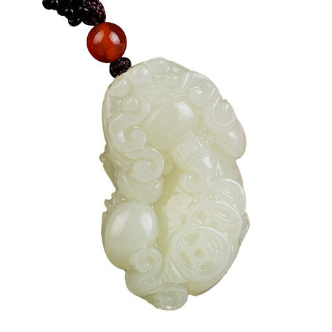 Pendant Ruyi Overlord Xinjiang Jade Pendant ຫນັງ Hugh Hetian Jade Pendant ສີຂາວ Jade Mutton ໄຂມັນ Jade ສາມຫຼຽນ Pixiu