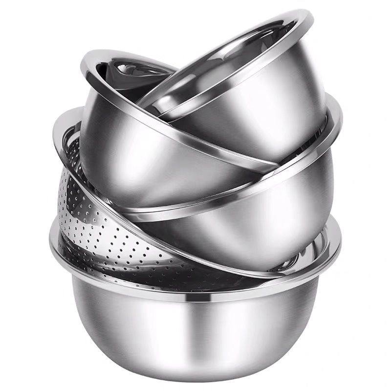 (5 piece set) stainless steel sleeve pot household dishwashing basin and wash basin kitchen rice bowl beaten egg bowl for soup bowl