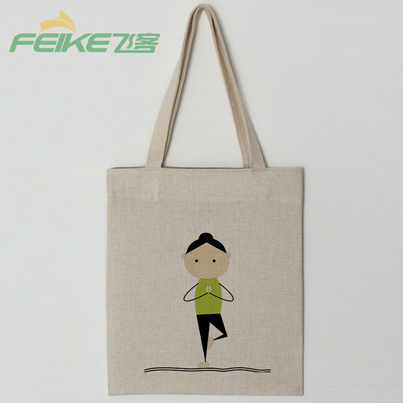 Custom cotton linen fitness bag yoga villain sports bag shoulder backpack yoga asana organizing bag women's outdoor activities