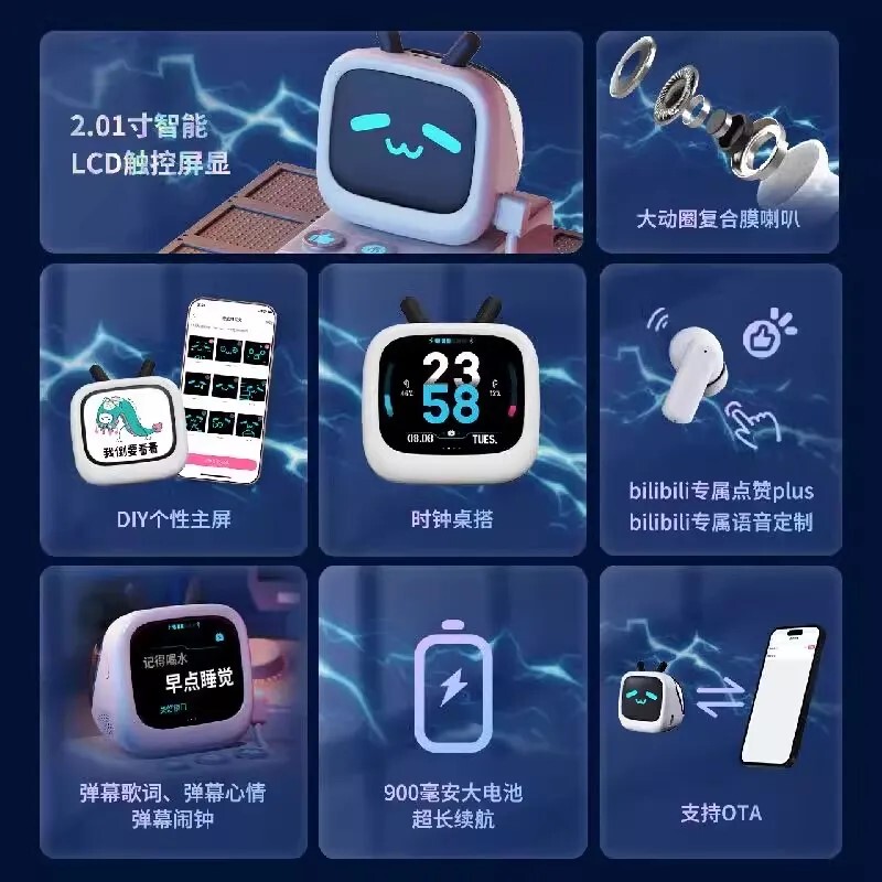 New Bilibili Small Tv Earphones with Long Battery Life, Small Tv Lcd5.3 Bilibili Touch Bluetooth Earphones