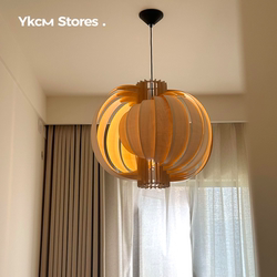 Vintage Natural Wood Moon Pendant Light in Wabi-Sabi Style, French Dining Room, Study, Bedroom, Bar Counter, Homestay Wooden Lighting Fixture