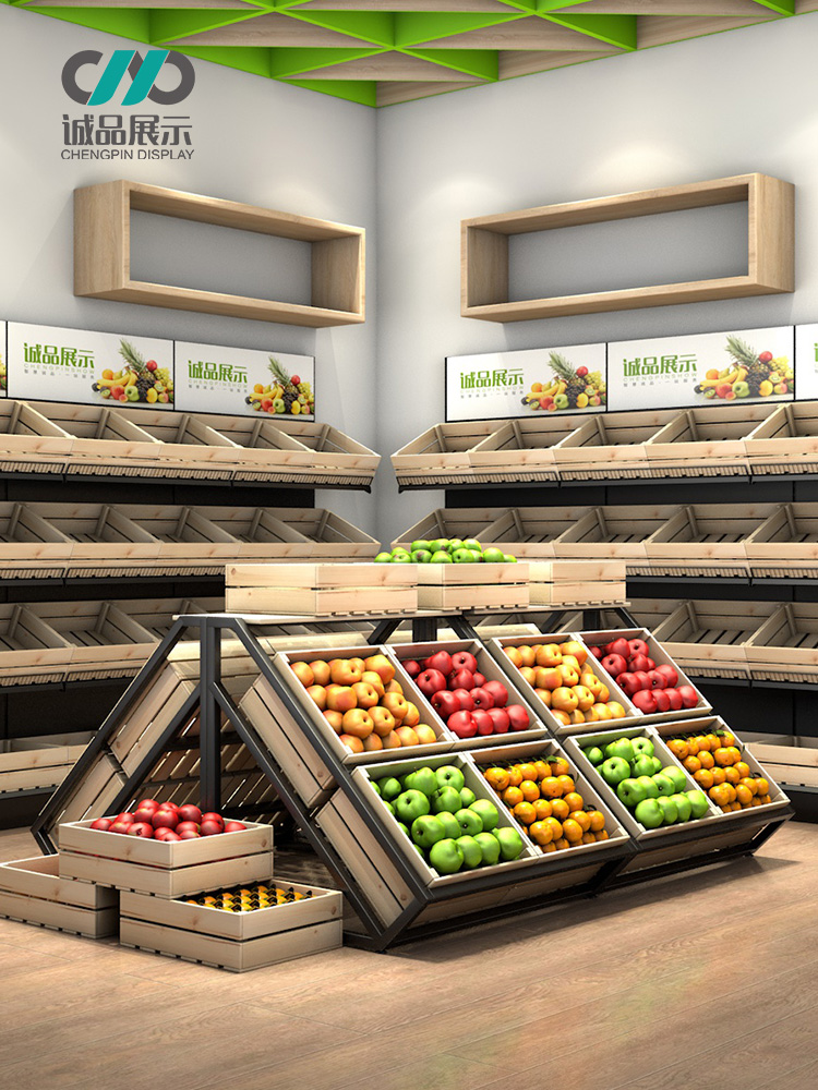 Fruit shelf display rack Vegetable shop Steel wood supermarket fresh store display rack Baiguoyuan creative multi-layer island cabinet