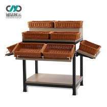 Supermarket steel wood shelf Fruit and vegetable rack Fruit shop Nakajima cabinet milk pile head promotion countertop bag multi-function display rack