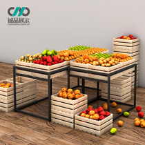 Supermarket fruit shelf display rack Vegetable shelf Fruit pile head island cabinet Wooden multi-function steel wood shelf