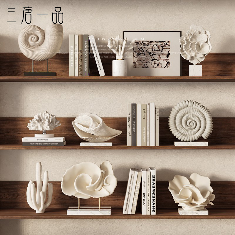 Wabi-Sabi Style Retro Conch Coral Ocean-Themed Guesthouse Hotel Bedroom Bookshelf Decorations Creative Living Room Ornaments