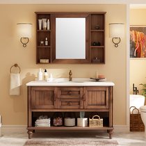 Rock board bathroom American bathroom cabinet combination solid wood oak face wash table basin floor floor toilet wash table