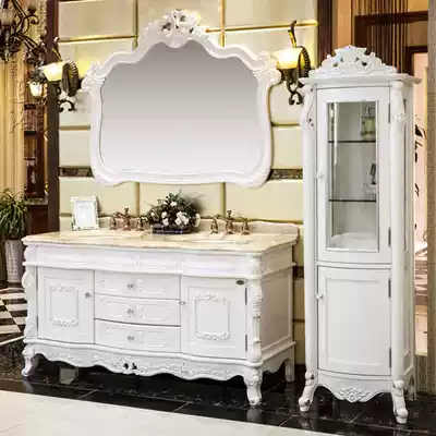 Luxury European-style bathroom cabinet washbasin cabinet combination double slot washbasin powder room wash countertop basin pool Red oak overall