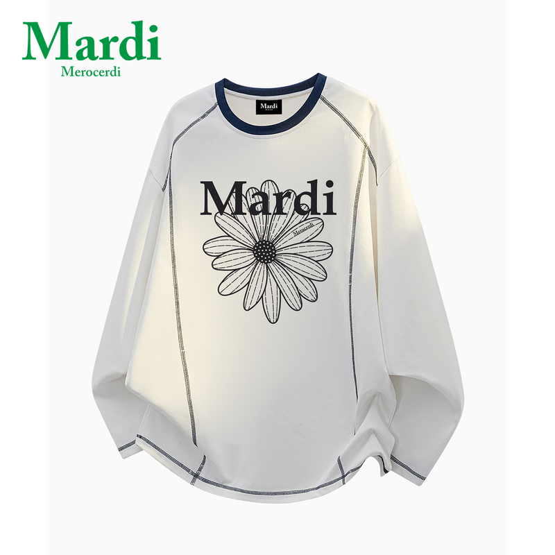 Official Outlet Mardi Merocurdi Autumn New Daisy Pattern Long Sleeve T-Shirt Loose Fit Unisex