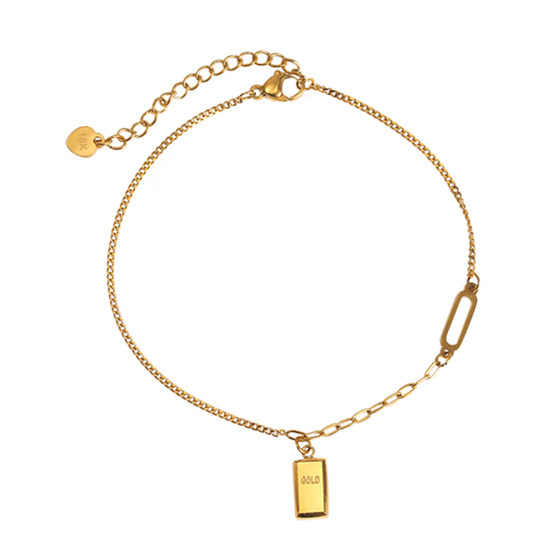 Small gold brick anklet for women 2024 new trendy and high-end 18k gold lengthened titanium steel women's anklet does not fade summer