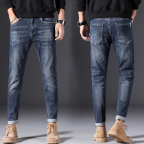 Yu Wenle Same Jeans mens feet plus velvet Korean leisure wild washing loose slim body waist tide tide Port wind