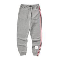 TB pants mens classic fashion loose striped straight sports pants trend solid color drawstring high waist trousers