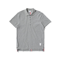TB summer fashion trend simple casual solid color polo shirt mens European and American style striped slim pure cotton short-sleeved