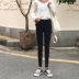 Hồng Kông hương vị retro phiên bản Hàn Quốc của quần jean lọt khe đa năng Slim eo cao là quần lửng 9 quần dài quần nữ quần bò nữ ống rộng Quần jean