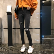 Chic bến cảng hương vị phong thủy retro rửa chín điểm chân quần bút chì eo cao là quần jean mỏng mỏng hoang dã