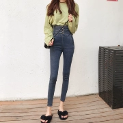 Hồng Kông nếm retro thời trang mới mùa thu hoang dã và mùa đông skinny skinny cao eo quần jeans nữ chân chín điểm quần bút chì thủy triều