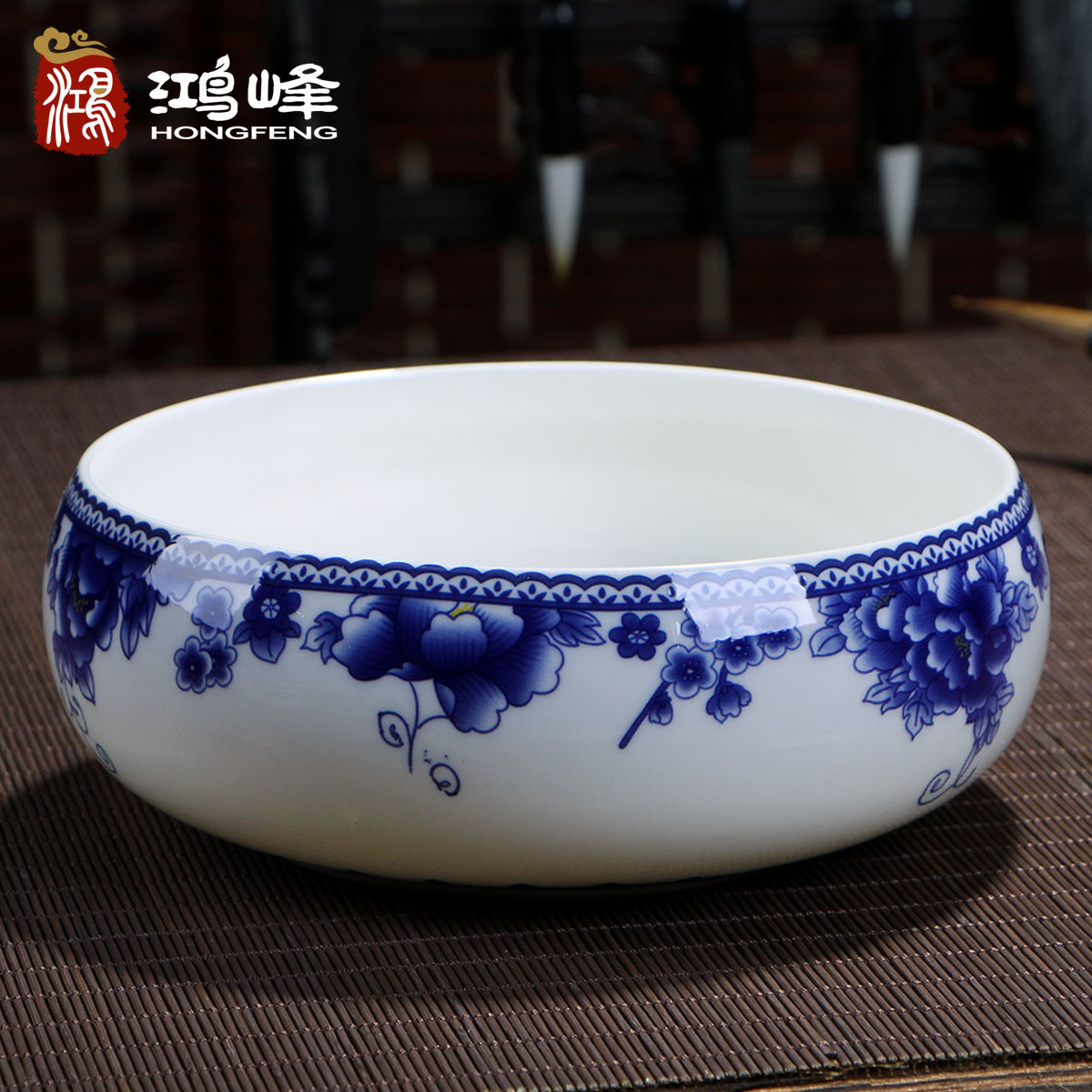 Green Flower Porcelain Tea Wash Large Ceramic Water Spittoon Wash Pen Wash Vat Tea Set Accessories Tea Dao Tea Bowl Put Tea Cup Basin Home