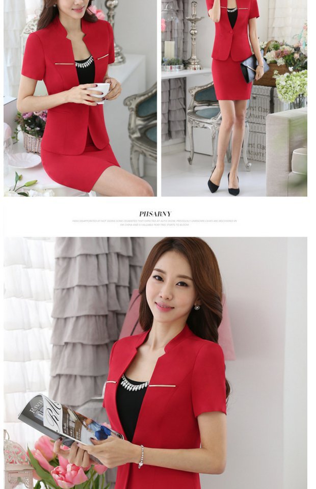 Tay ngắn chuyên nghiệp phù hợp với trang phục phù hợp với cuộc phỏng vấn tính khí váy hai mảnh kinh doanh khách sạn quần yếm mùa hè đồ mặc nhà