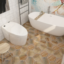  Nordic antique hexagonal wood grain brick Kitchen Bathroom Bathroom Dining room Living room wall floor Balcony small tile