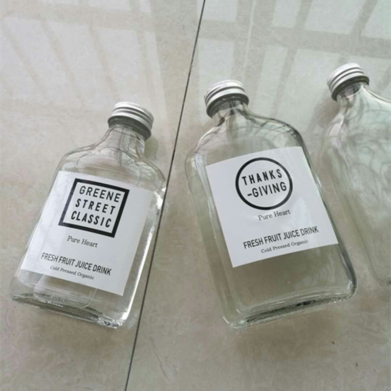 Glass Beverage Bottle 250ml Wine Bottle Creative Aluminum Cover Packaging Bottle Transparent Flat Bottle Dins Juice Cups