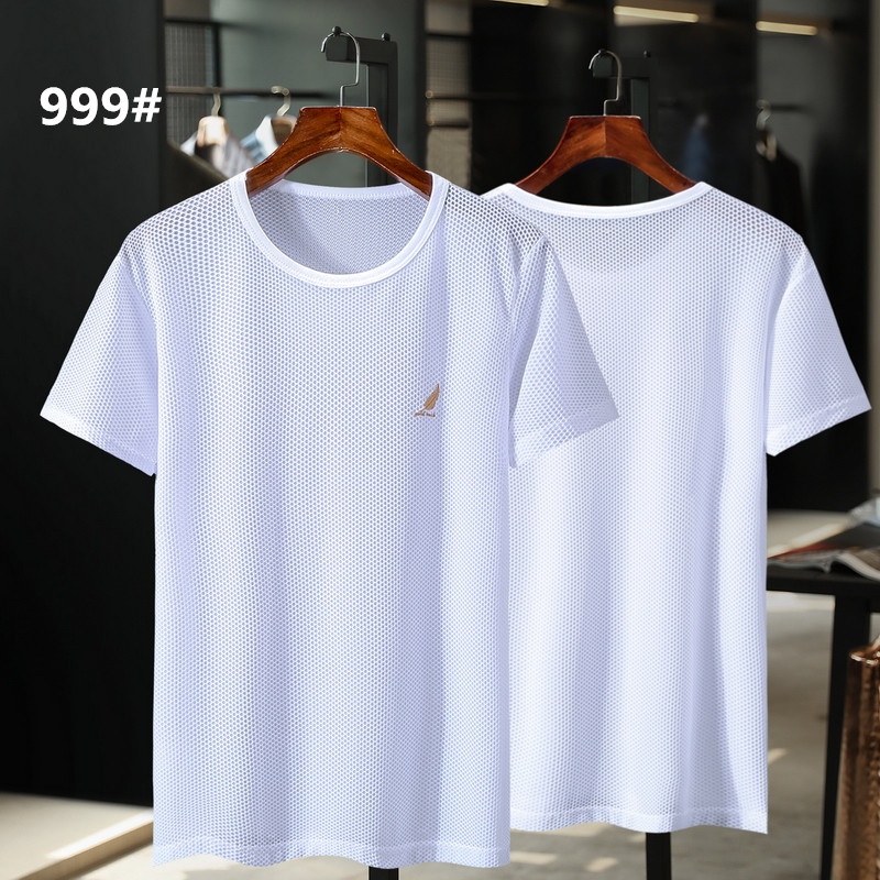 Mùa hè nam ngắn tay t-shirt ice lưới mắt thể thao thoáng khí khô nhanh thể dục hollow loose kích thước lớn nửa tay áo phần mỏng