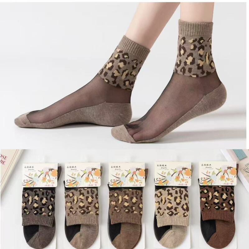 Leopard Print Glass Silk Stockings, High-Tube Retro Crystal Socks, Women's Long Large-Sized Pure Cotton Socks, Non-Slip, Wear-Resistant, Breathable Leopard Print Glass Silk Stockings, High-Tube Retro Crystal Socks, Women's Long Large-Sized Pure Cotton Socks, Non-Slip, Wear-Resistant, Breathable