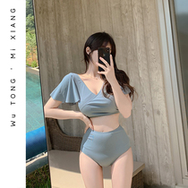 South Koreas new belly slim belly Lotus short sleeve sexy split swimsuit women beach hot spring bikini