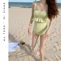 South Korean Ins pure colour one-piece swimsuit woman covered with slim fit and back conservative beach seaside spa swimsuit woman