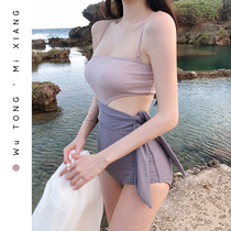 Korean INS girl one-piece belly cover vintage swimsuit female girl slim thin beach hot spring swimsuit female