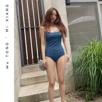 South Koreas new one-piece swimsuit womens belly thin and revealing triangle Hepburn wind back Beach beach seaside hot spring swimsuit women