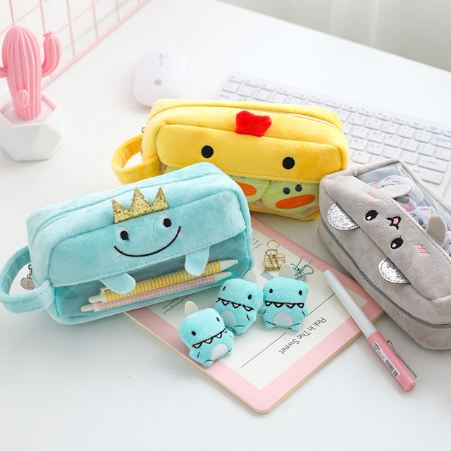 Japanese cartoon cat plush pencil case large-capacity student pencil case pencil stationery box cosmetic storage bag