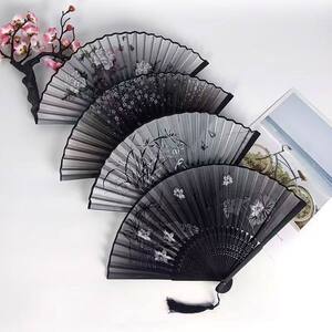 Chinese-Style Folding Small Fan, Portable, Ancient Style, Hanfu, Traditional Dance, New Chinese Style, Summer, Black Bam